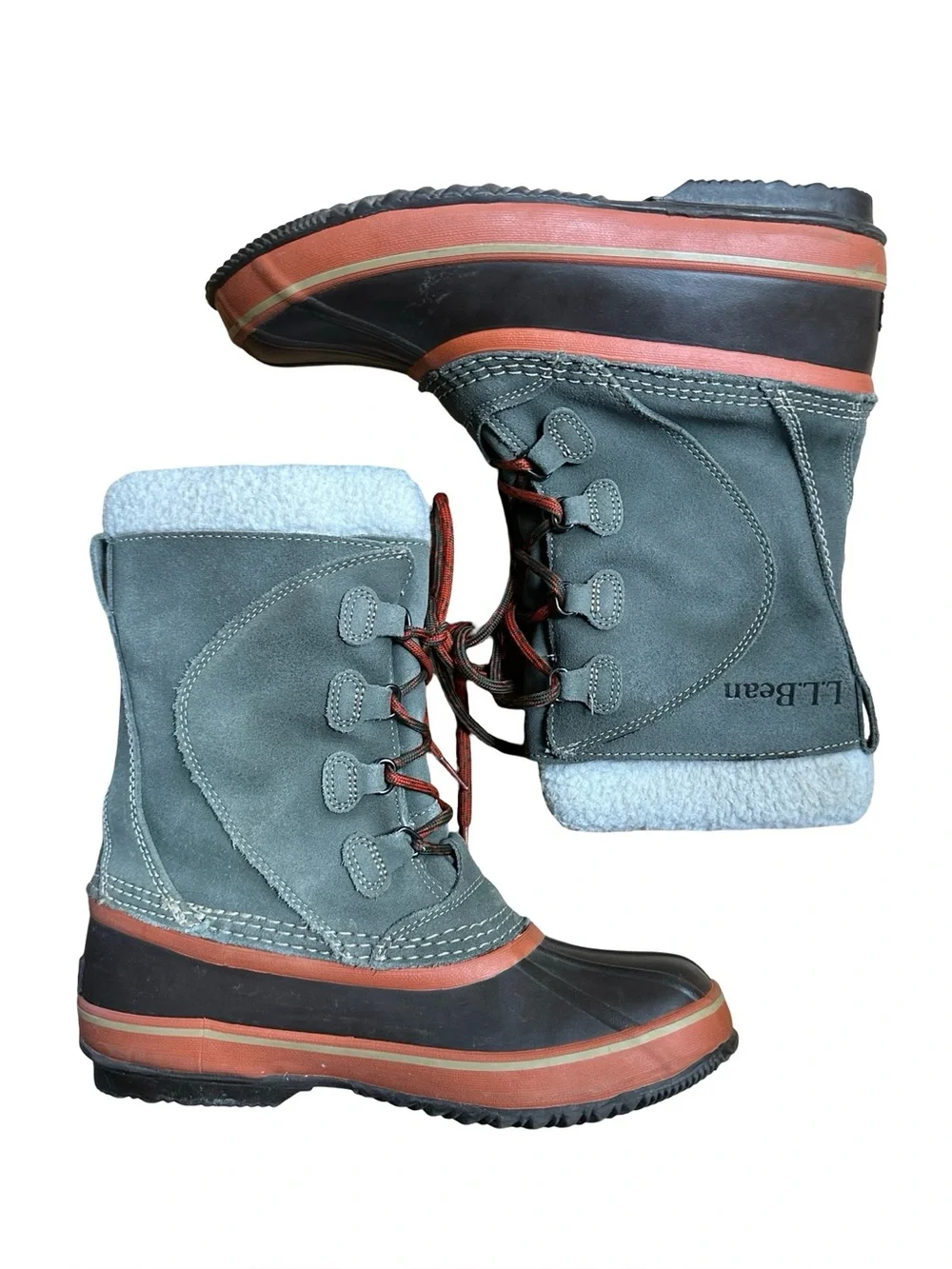 LL Bean Leather Fleece Lined Winter Duck Boots Sz 6